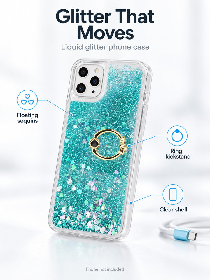 Liquid Glitter Phone Case with Ring Kickstand & Sequins
