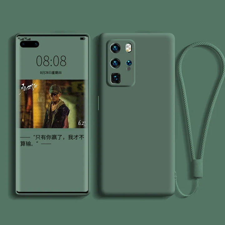Slim Silicone Case for Huawei P30 P40 with Lanyard Strap