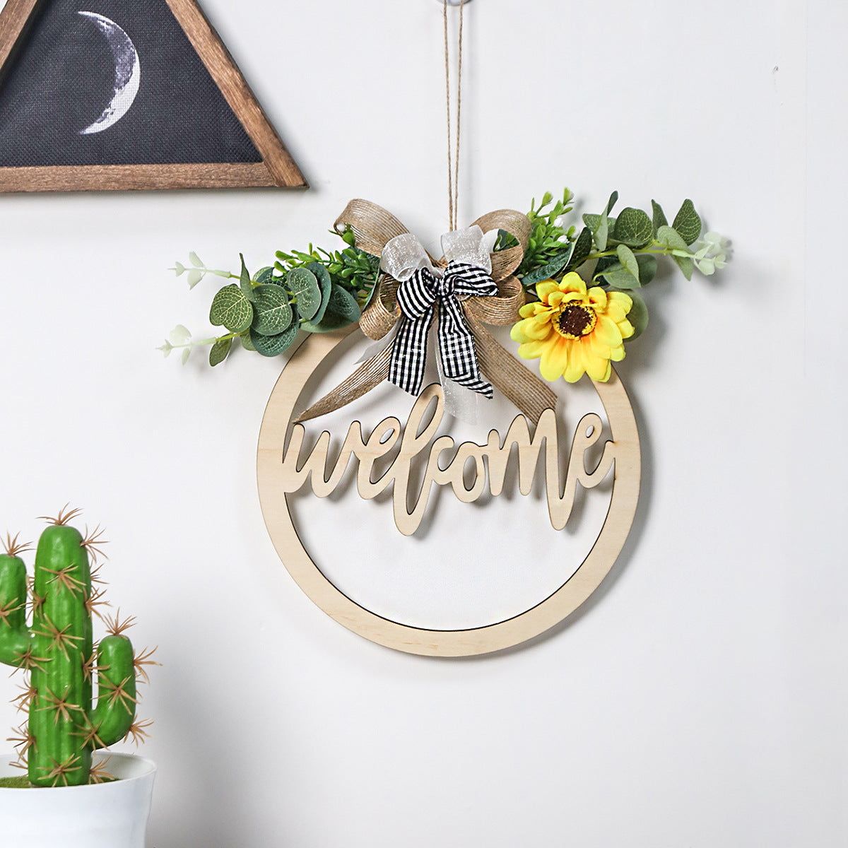 Farmhouse Wood Welcome Sign with Floral Wall Accent