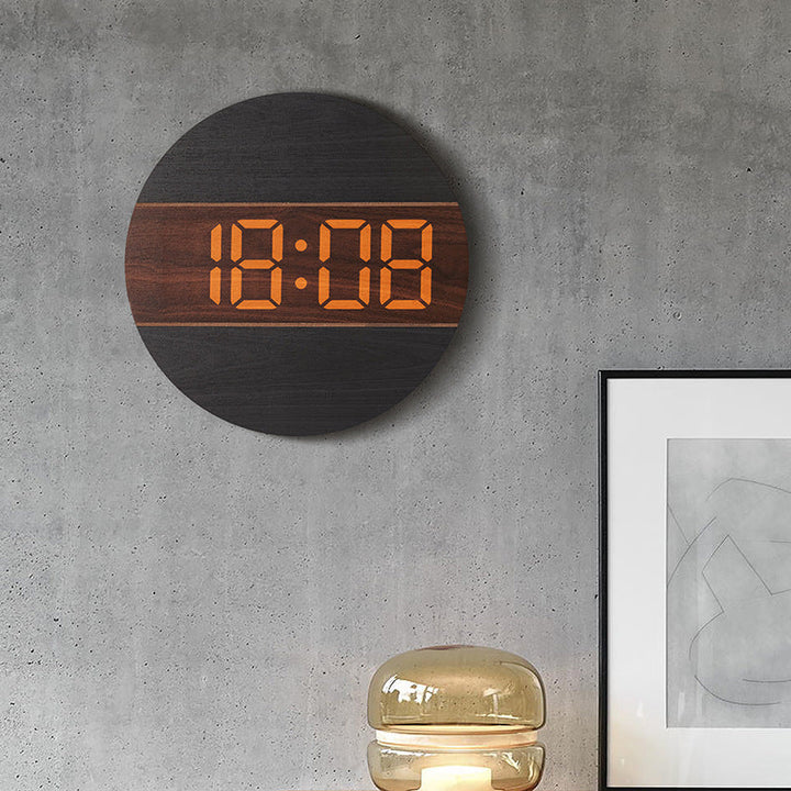 Digital Wall Clock With Stylish Wood-Look Wall Decor