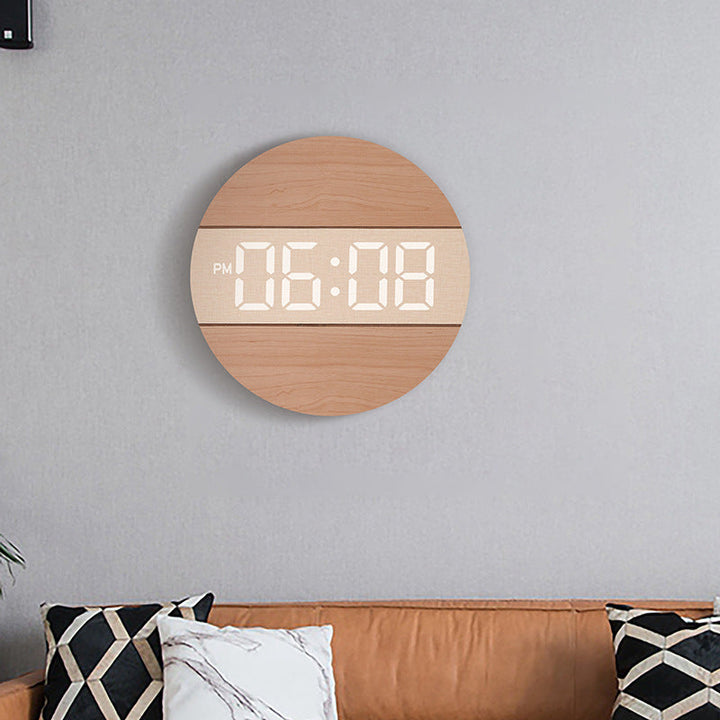 Digital Wall Clock With Stylish Wood-Look Wall Decor