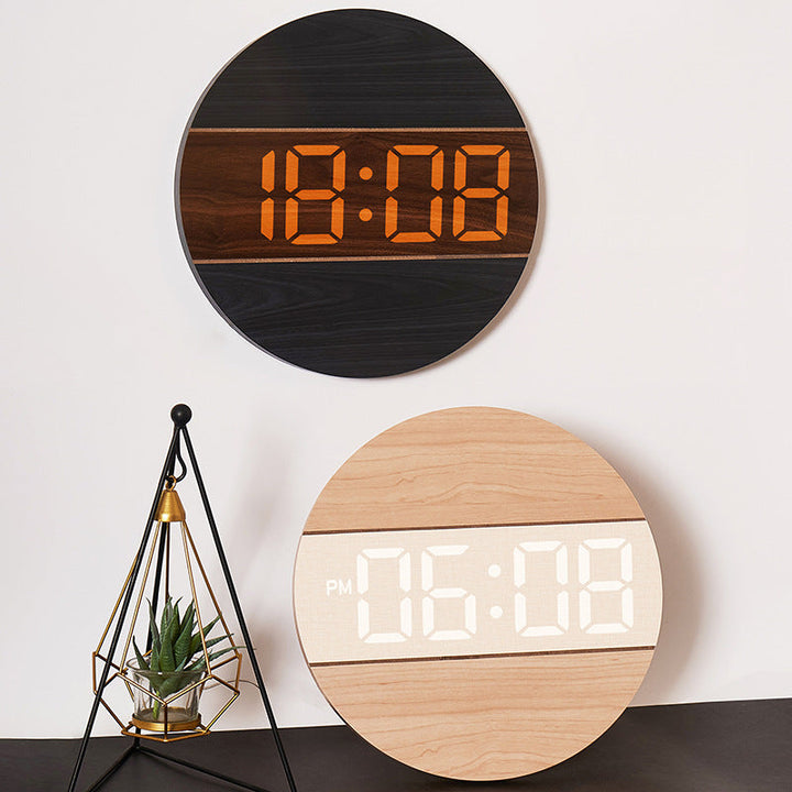Digital Wall Clock With Stylish Wood-Look Wall Decor
