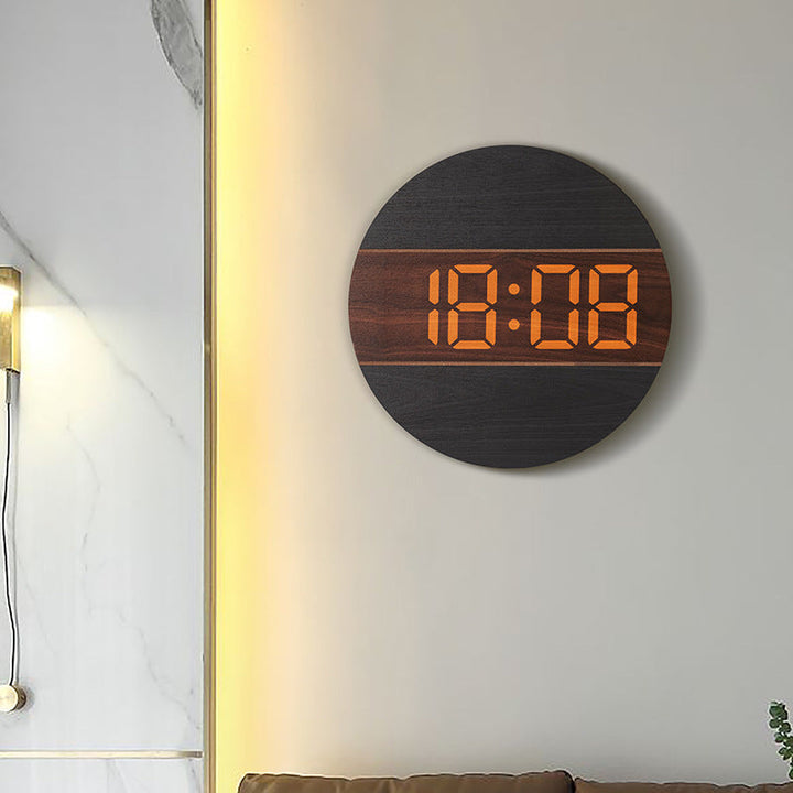 Digital Wall Clock With Stylish Wood-Look Wall Decor