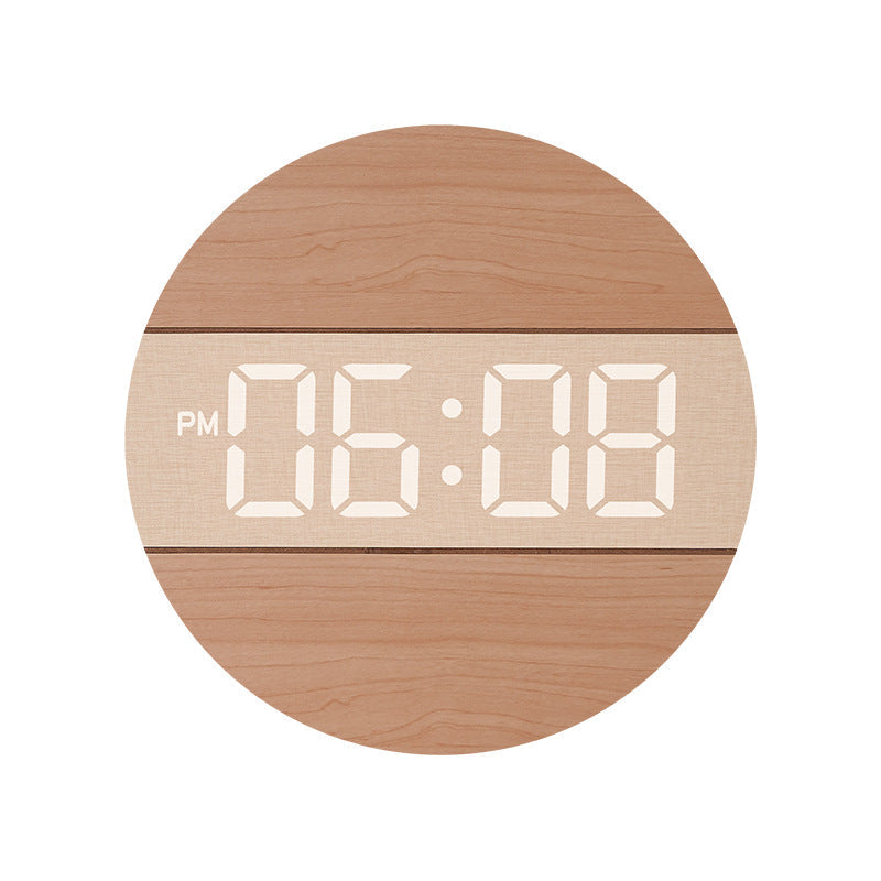 Digital Wall Clock With Stylish Wood-Look Wall Decor