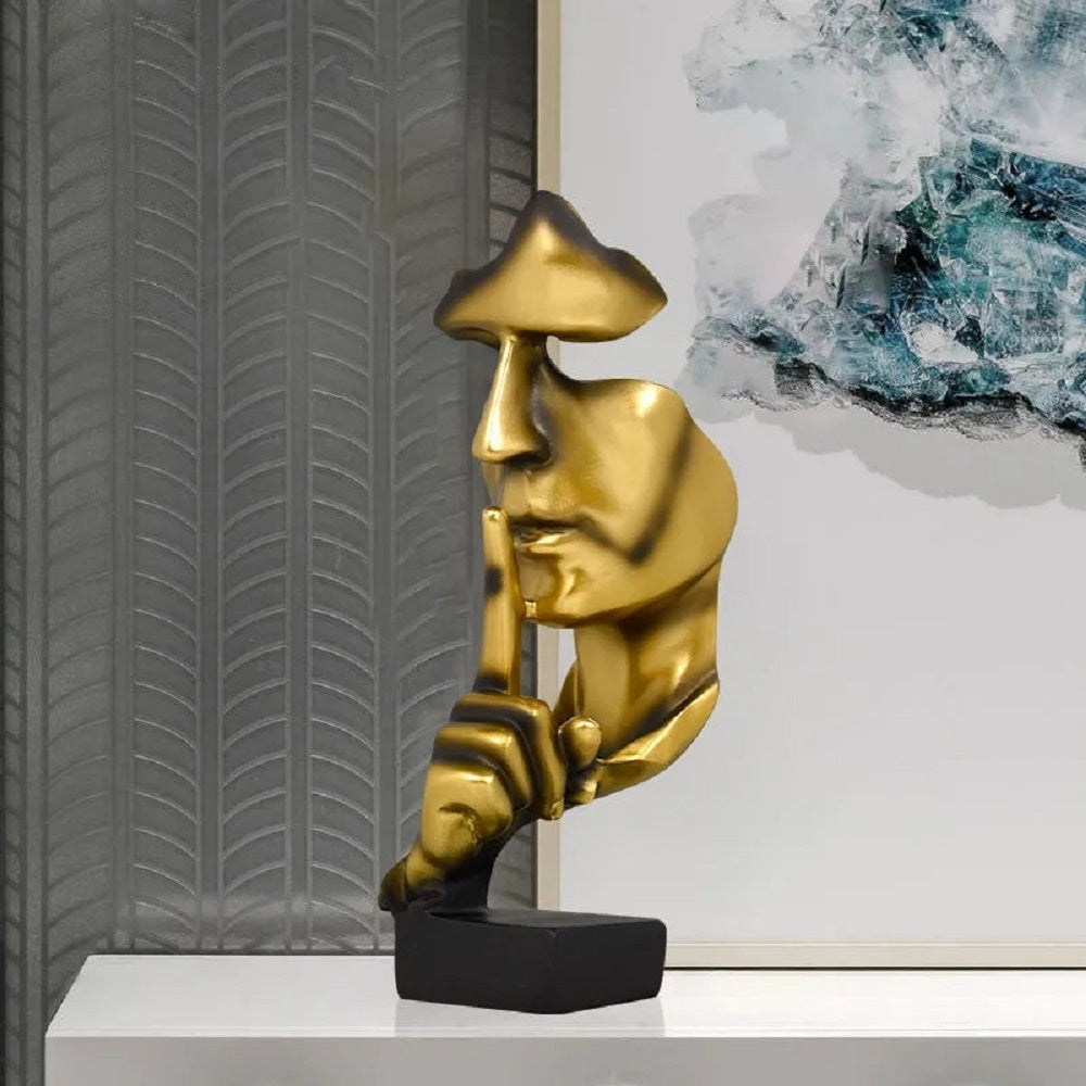 Gold Face Sculpture for Wine Cabinet and Living Room Decor