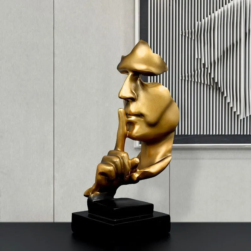 Gold Face Sculpture for Wine Cabinet and Living Room Decor