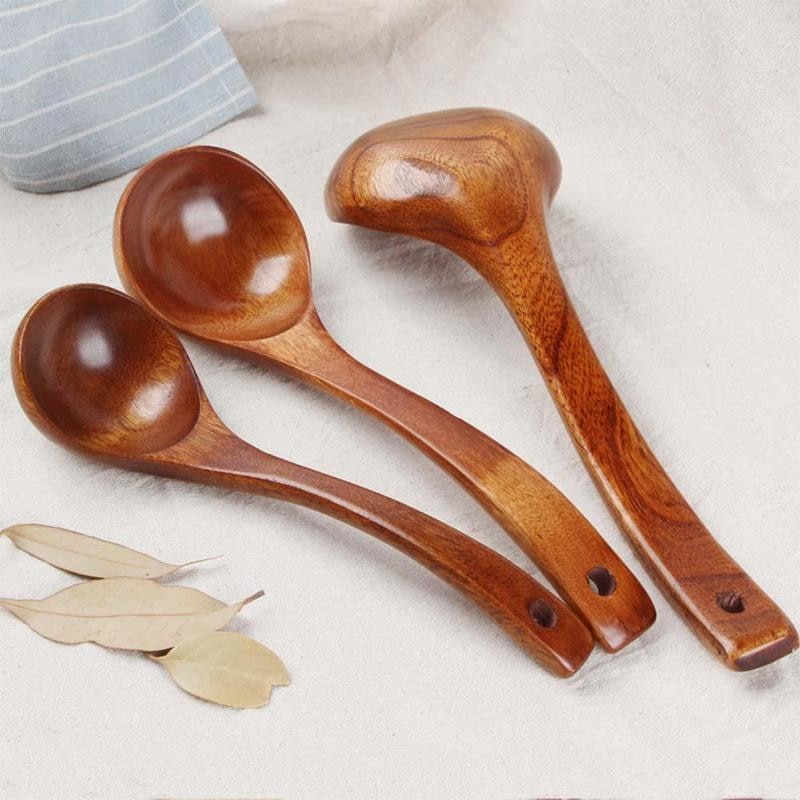 Long Handled Wooden Soup Spoon for Hot Pot Cooking