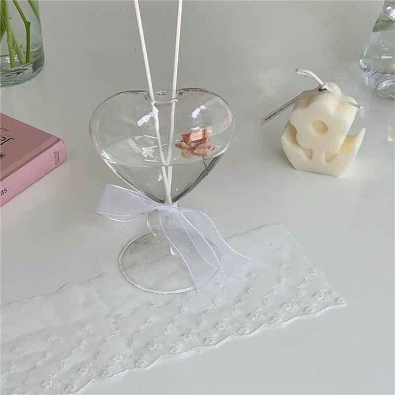 Heart-Shaped Glass Vase & Reed Diffuser Home Decor