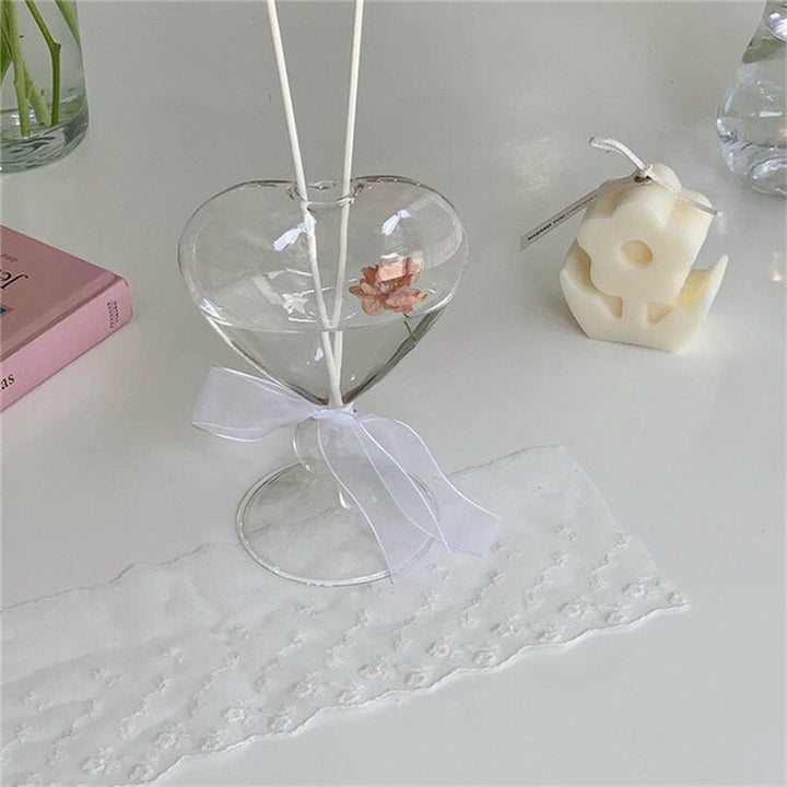 Heart-Shaped Glass Vase & Reed Diffuser Home Decor