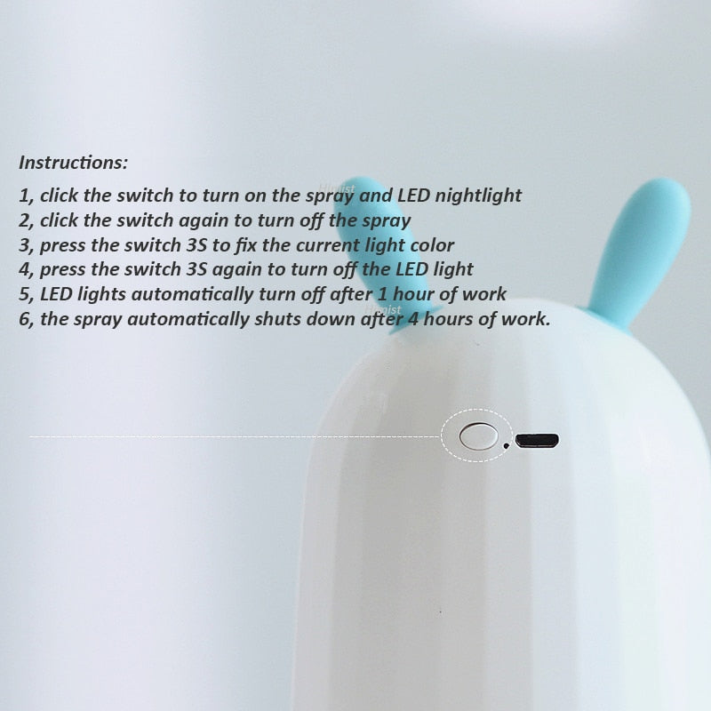 Rabbit Mini Humidifier USB Desk Diffuser with Night Light