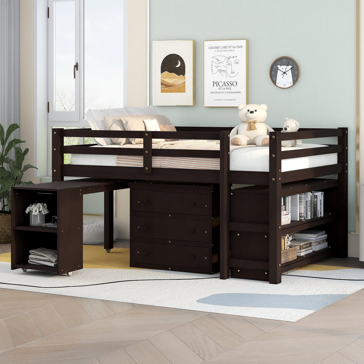 Full Loft Bed with Desk and Drawers for Small Rooms