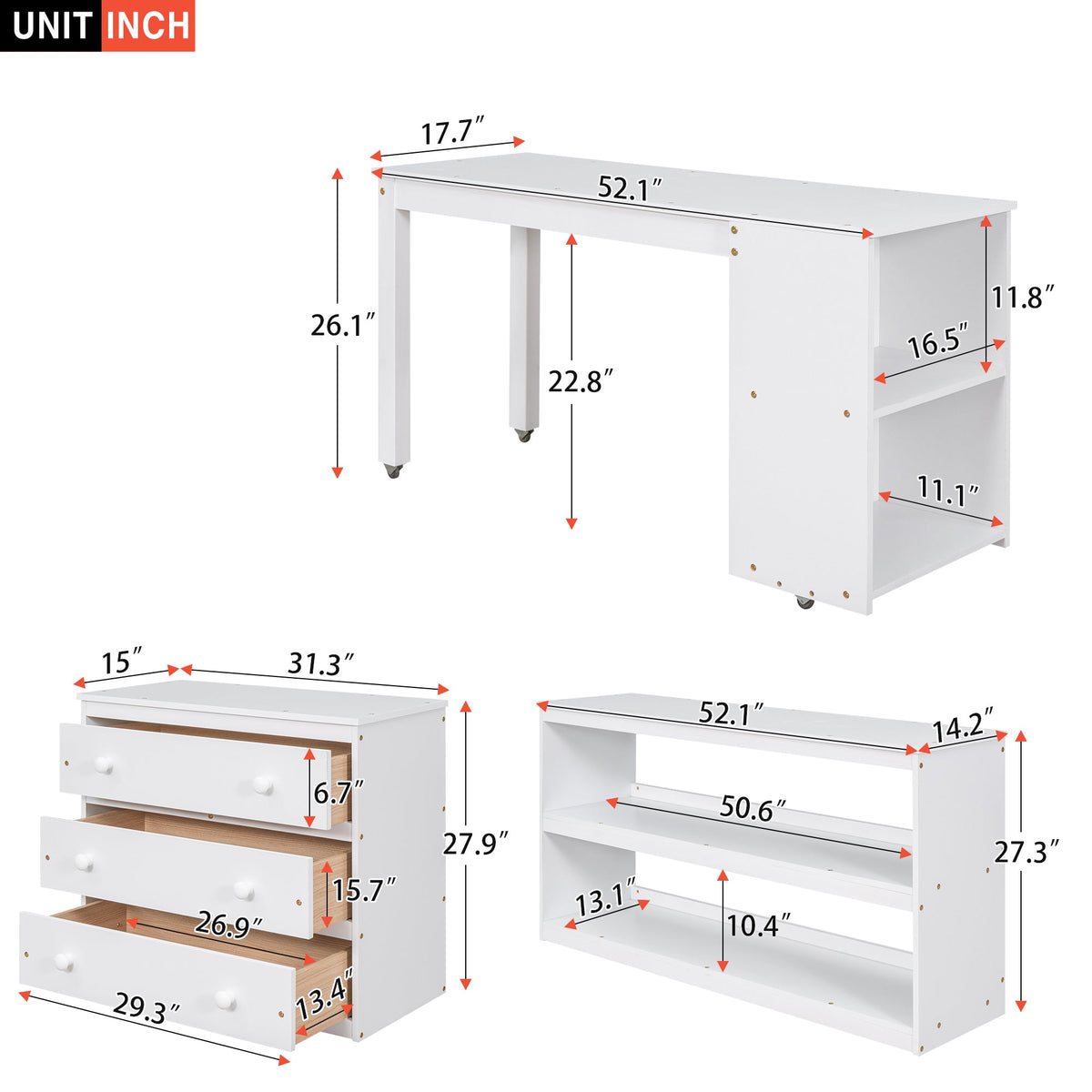 Low Kids Loft Bed with Drawers, Shelves & Desk, White