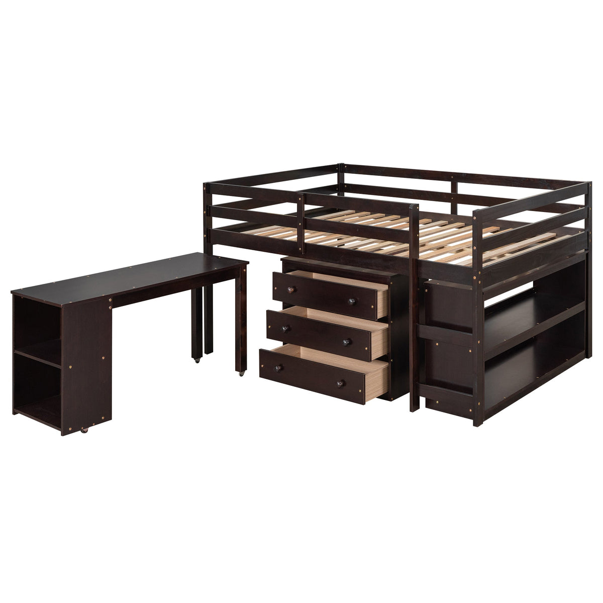 Full Loft Bed with Desk and Drawers for Small Rooms