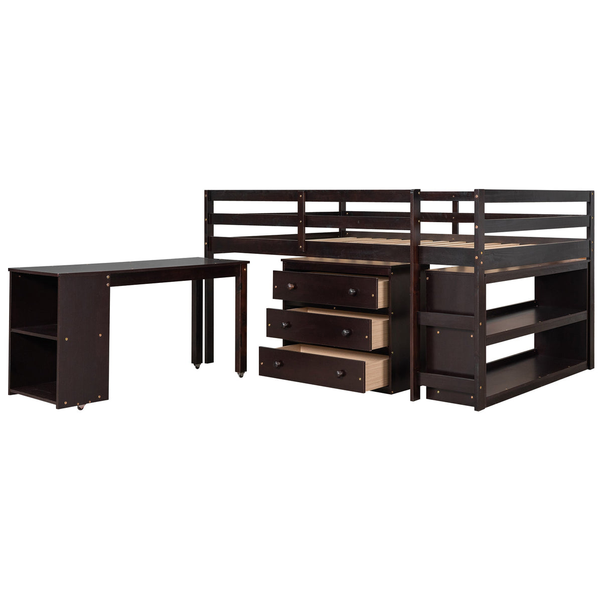 Full Loft Bed with Desk and Drawers for Small Rooms