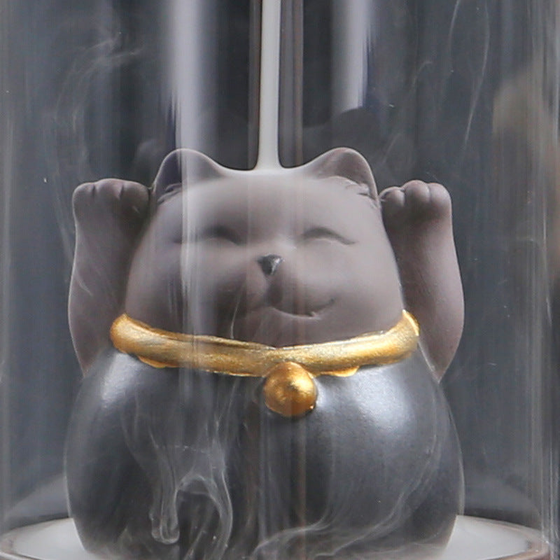 Lucky Cat Backflow Incense Burner for Relaxing Ambiance