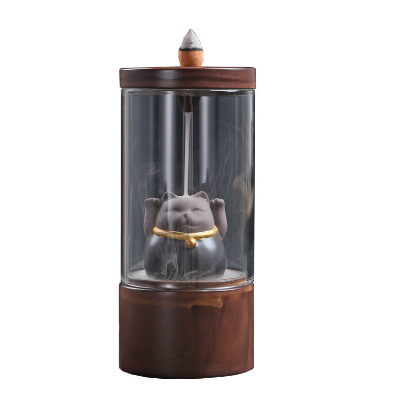 Lucky Cat Backflow Incense Burner for Relaxing Ambiance