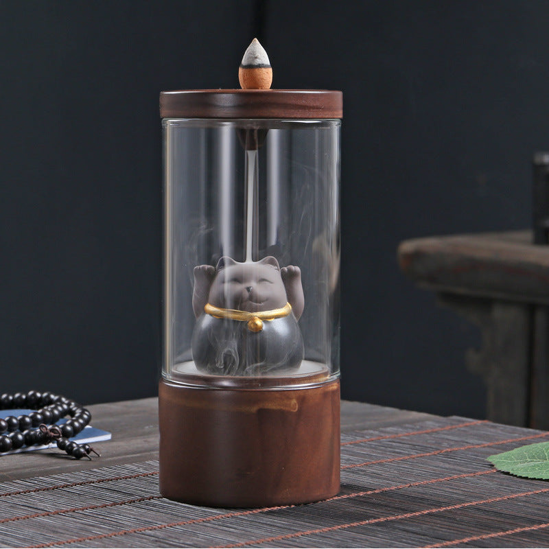 Lucky Cat Backflow Incense Burner for Relaxing Ambiance