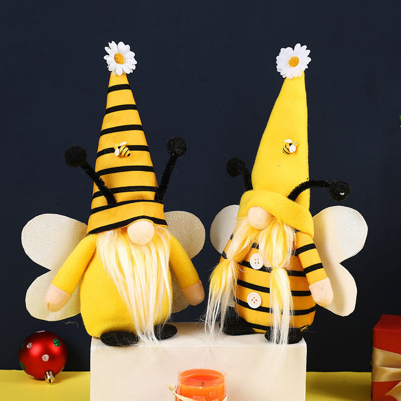 Bee Gnome Decorations Pair for Whimsical Holiday Decor