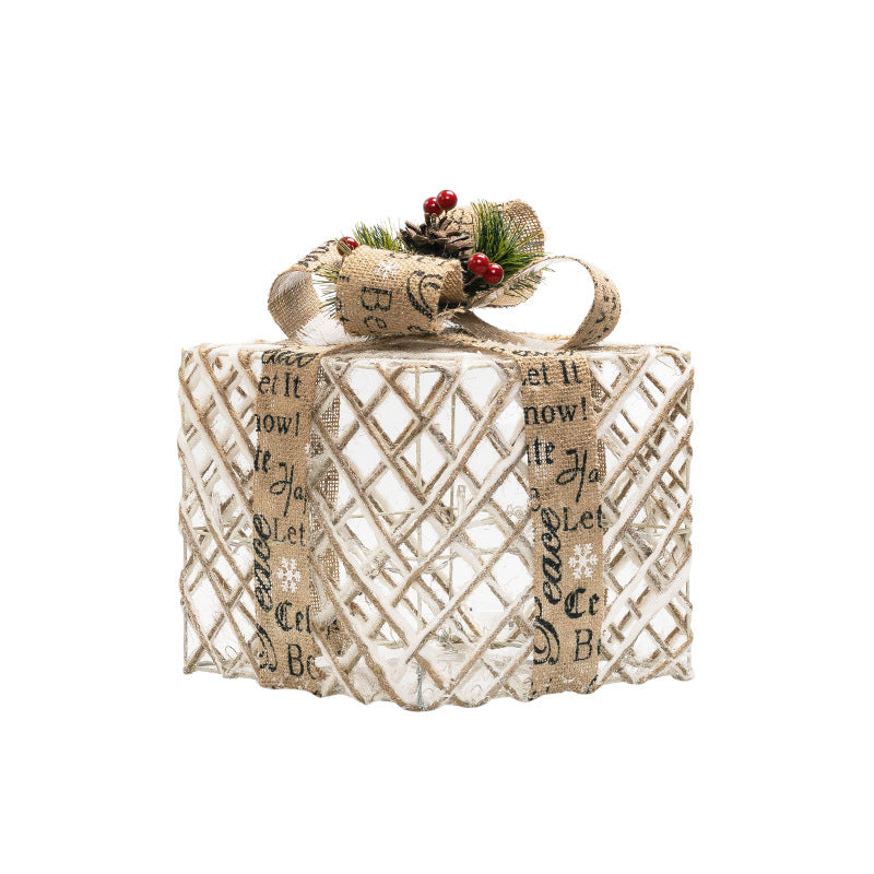 Christmas Gift Box Ornament with Warm White LED Glow