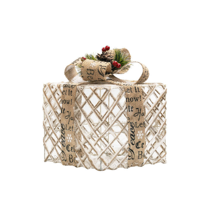 Christmas Gift Box Ornament with Warm White LED Glow
