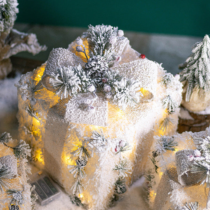 Christmas Gift Box Ornament with Warm White LED Glow