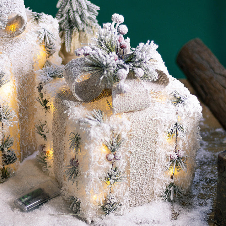 Christmas Gift Box Ornament with Warm White LED Glow