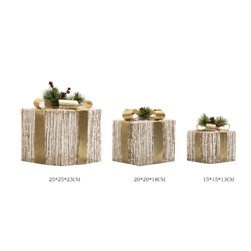 Christmas Gift Box Ornament with Warm White LED Glow