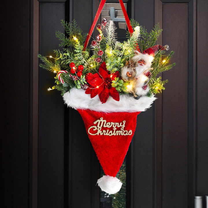 Illuminated Santa Hat Christmas Door Pendant Decor