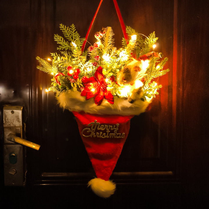 Illuminated Santa Hat Christmas Door Pendant Decor