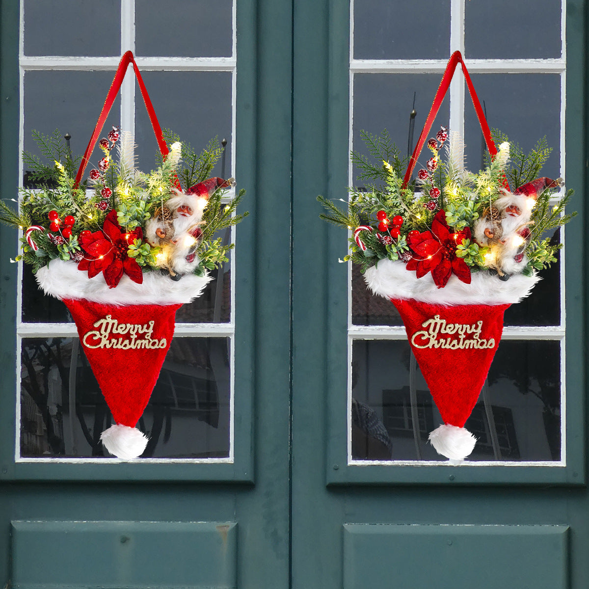 Illuminated Santa Hat Christmas Door Pendant Decor