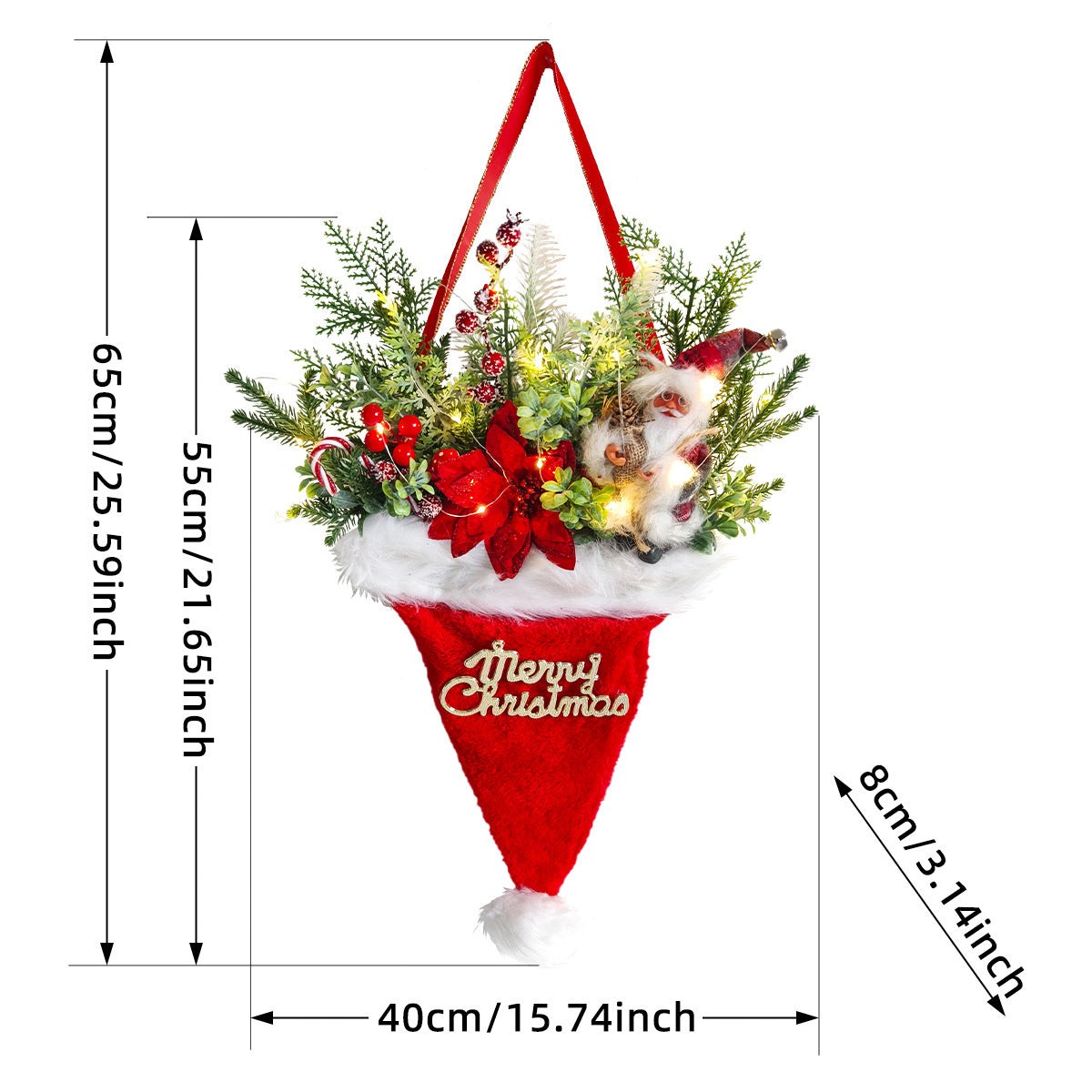 Illuminated Santa Hat Christmas Door Pendant Decor