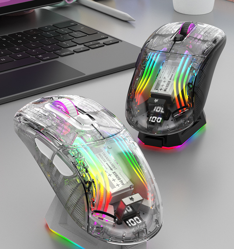 Transparent RGB Wireless Gaming Mouse with Glowing Lights