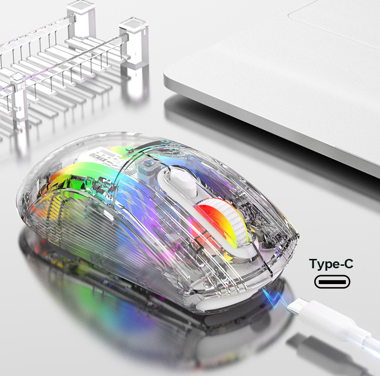 Transparent RGB Wireless Gaming Mouse with Glowing Lights
