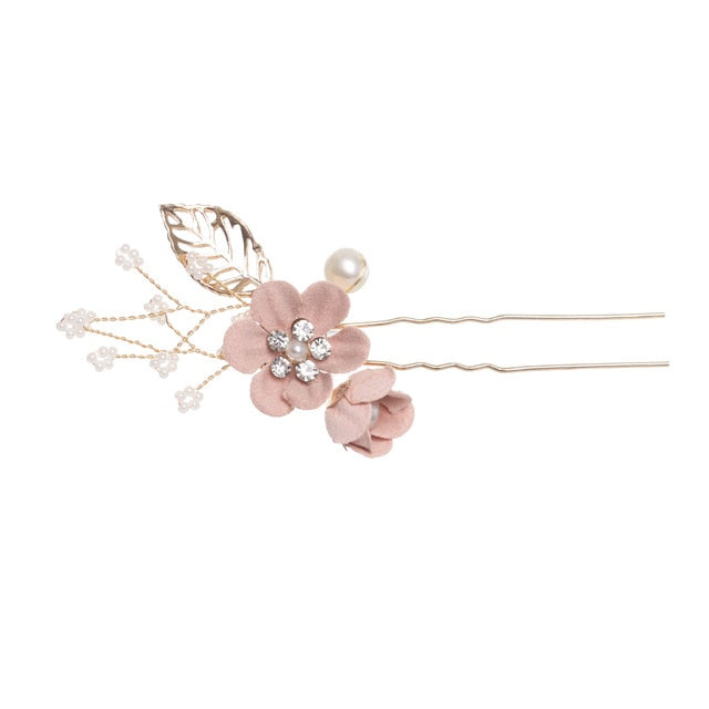 Blue Flower Bridal Hair Comb with Gold Filigree Leaves