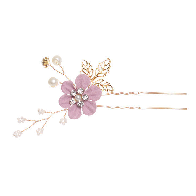 Blue Flower Bridal Hair Comb with Gold Filigree Leaves