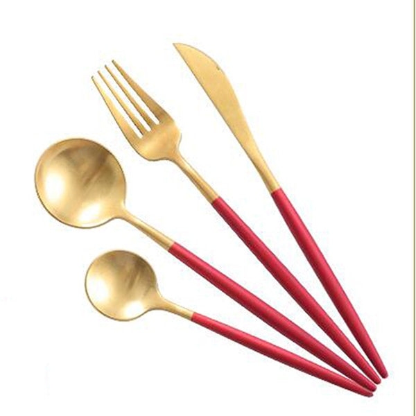 Matte Gold Stainless Steel Flatware Set, 4 Piece