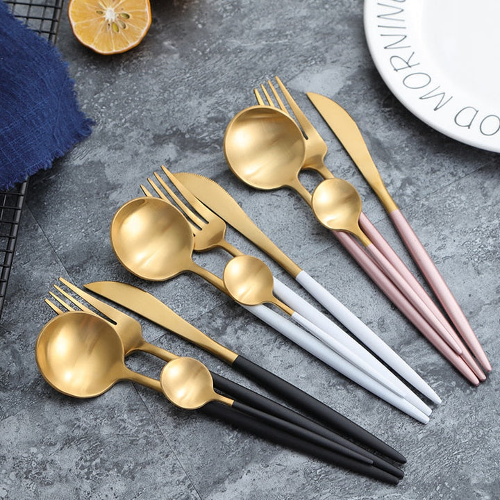 Matte Gold Stainless Steel Flatware Set, 4 Piece