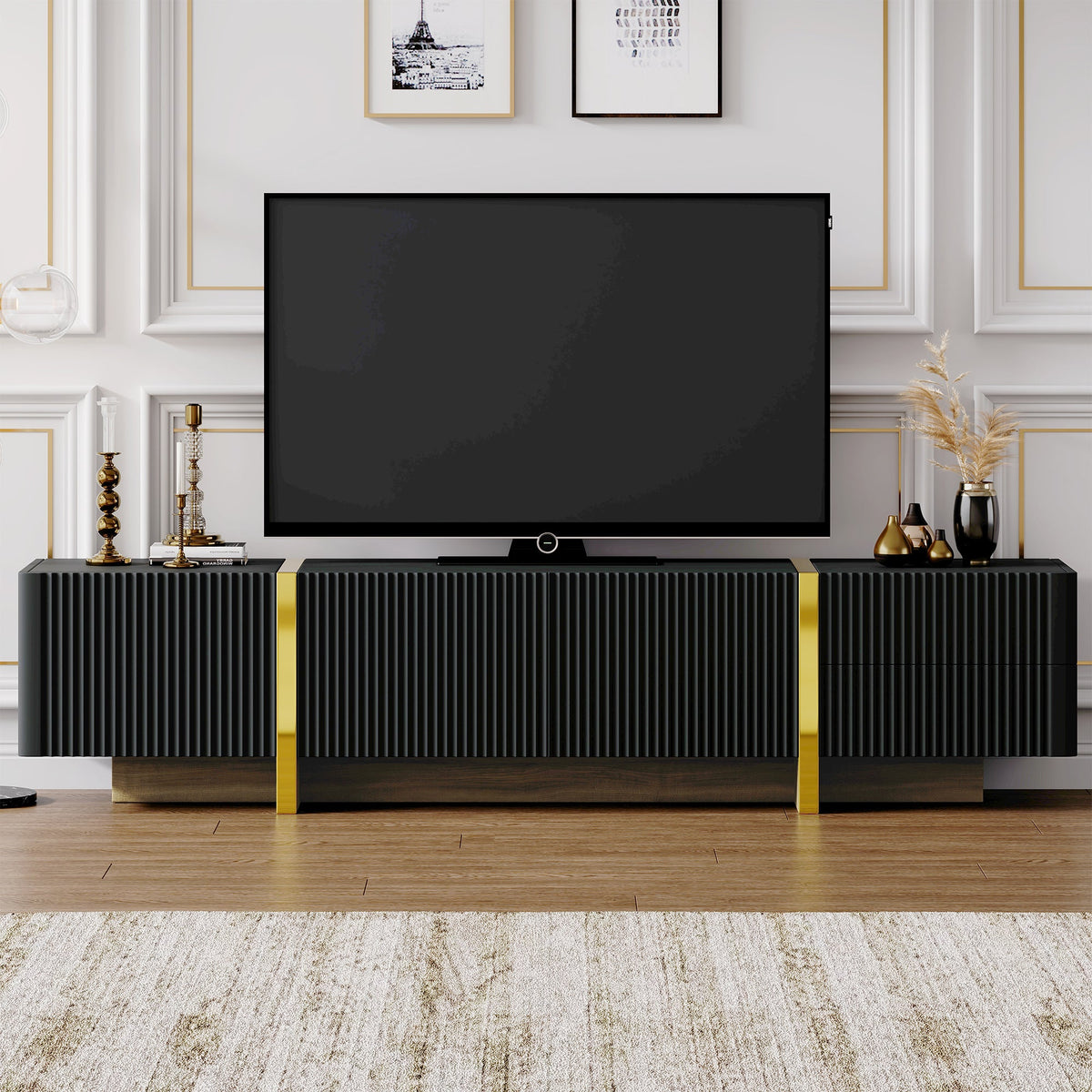 Fluted TV Stand with Storage for TVs Up to 80 Inches