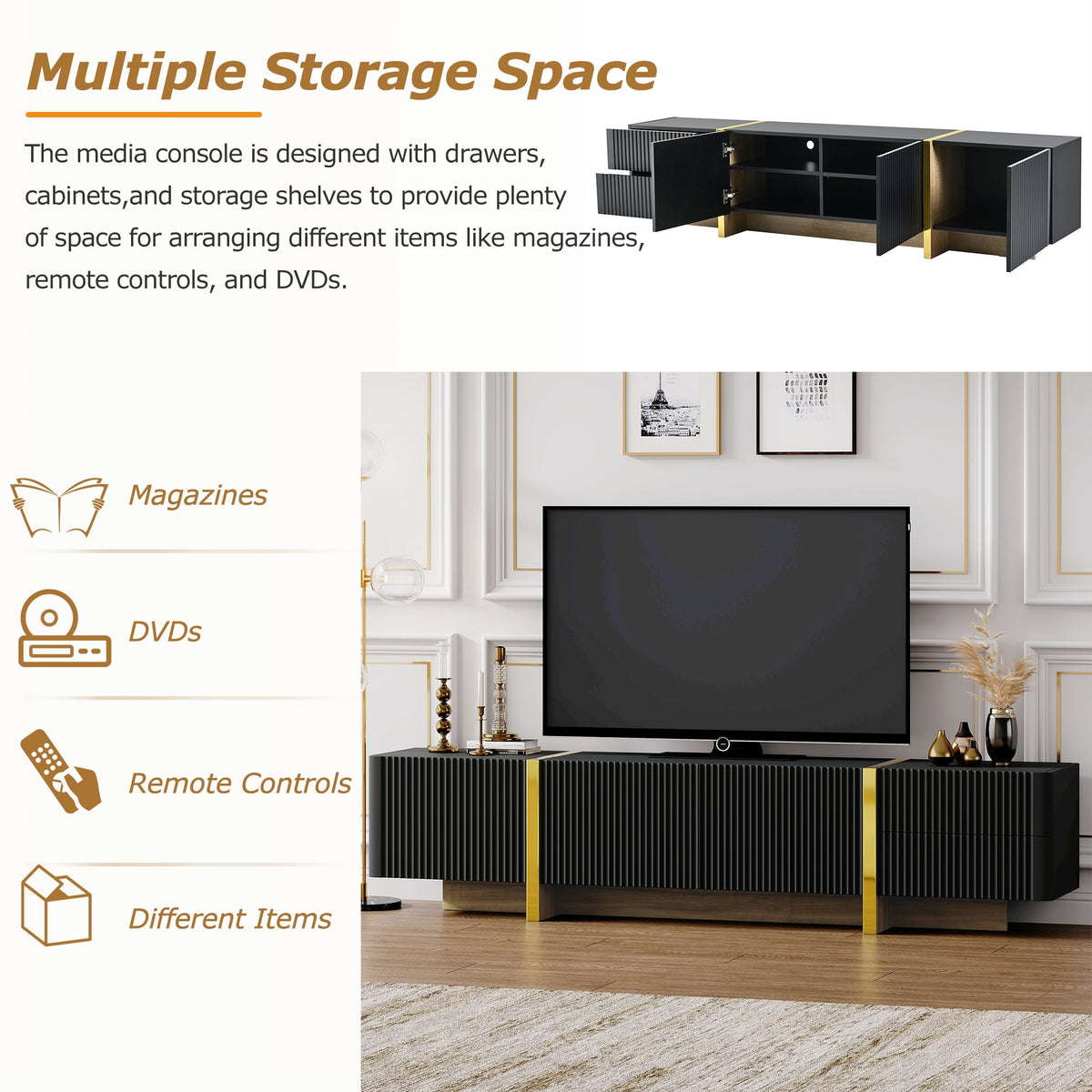 Fluted TV Stand with Storage for TVs Up to 80 Inches