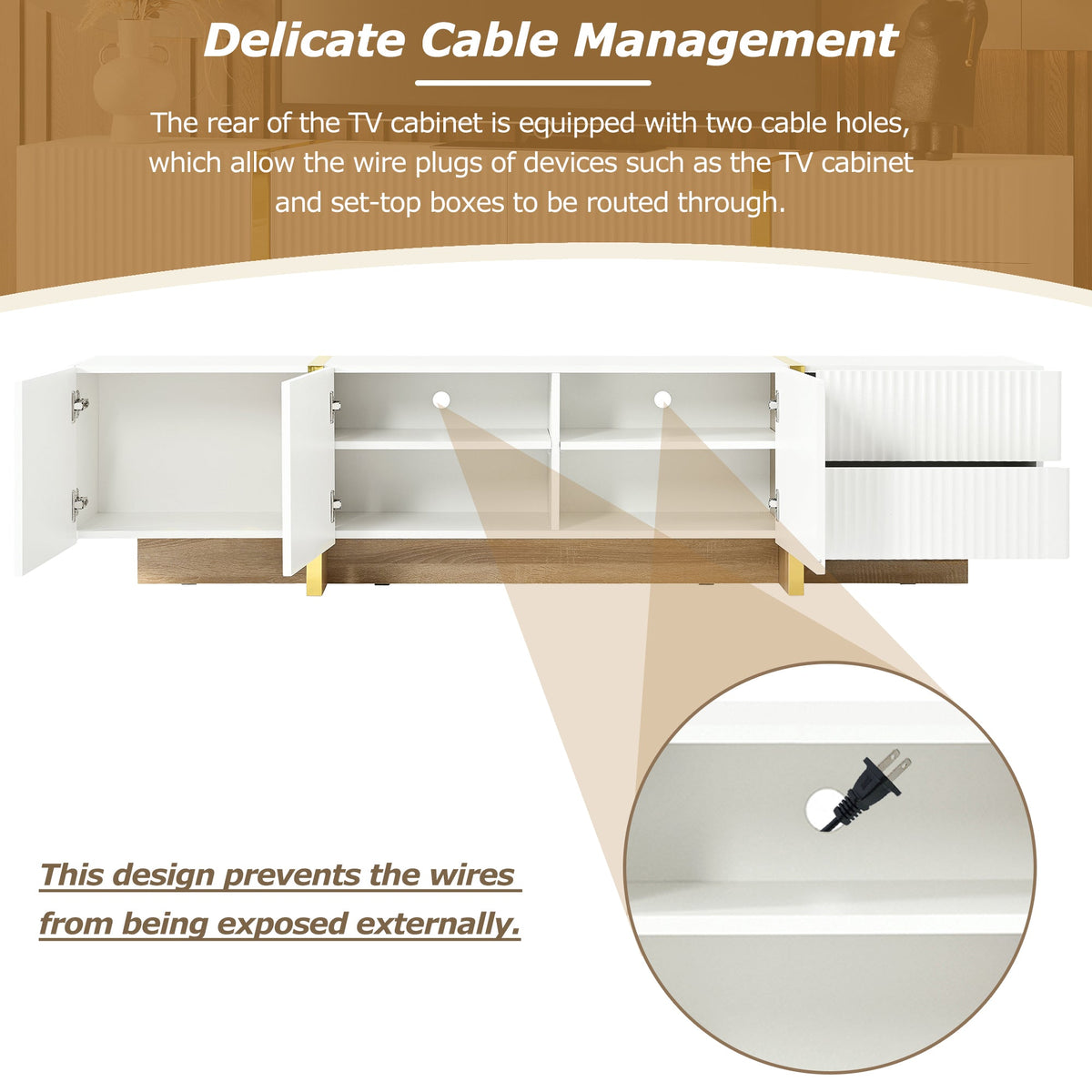 Luxury Fluted TV Stand for 80-Inch TVs with Storage