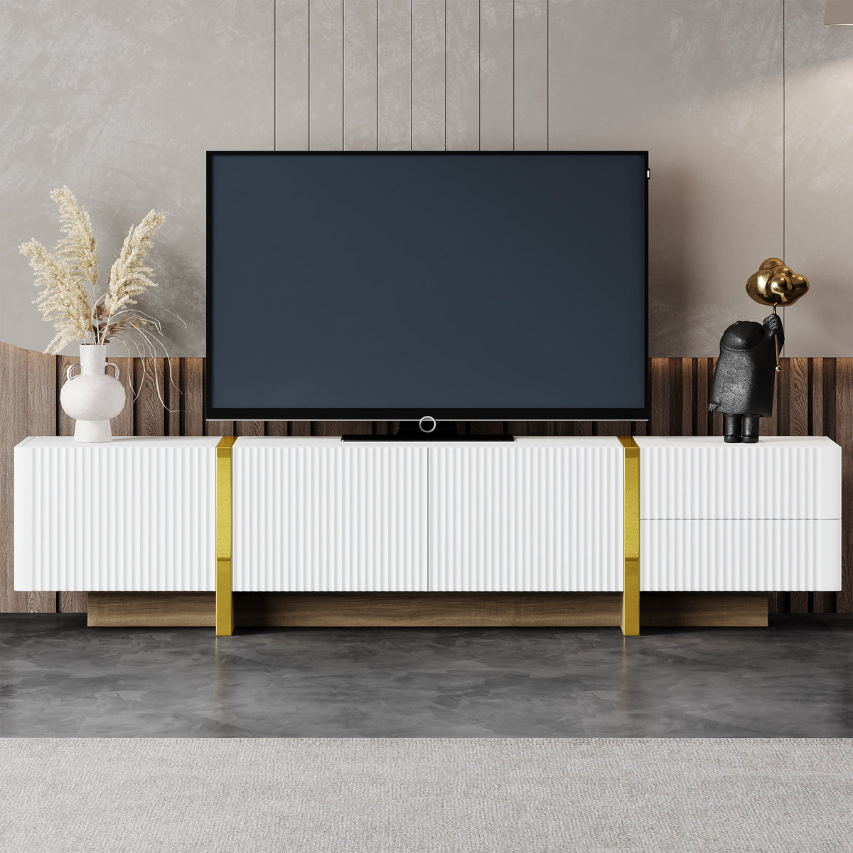 Luxury Fluted TV Stand for 80-Inch TVs with Storage