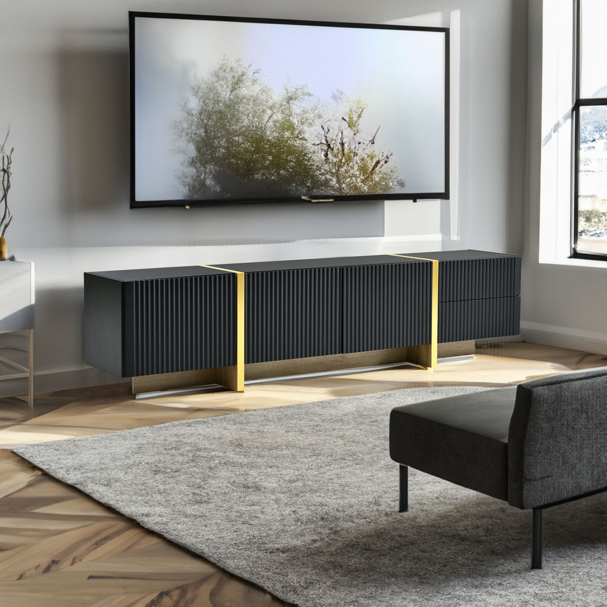 Fluted TV Stand with Storage for TVs Up to 80 Inches