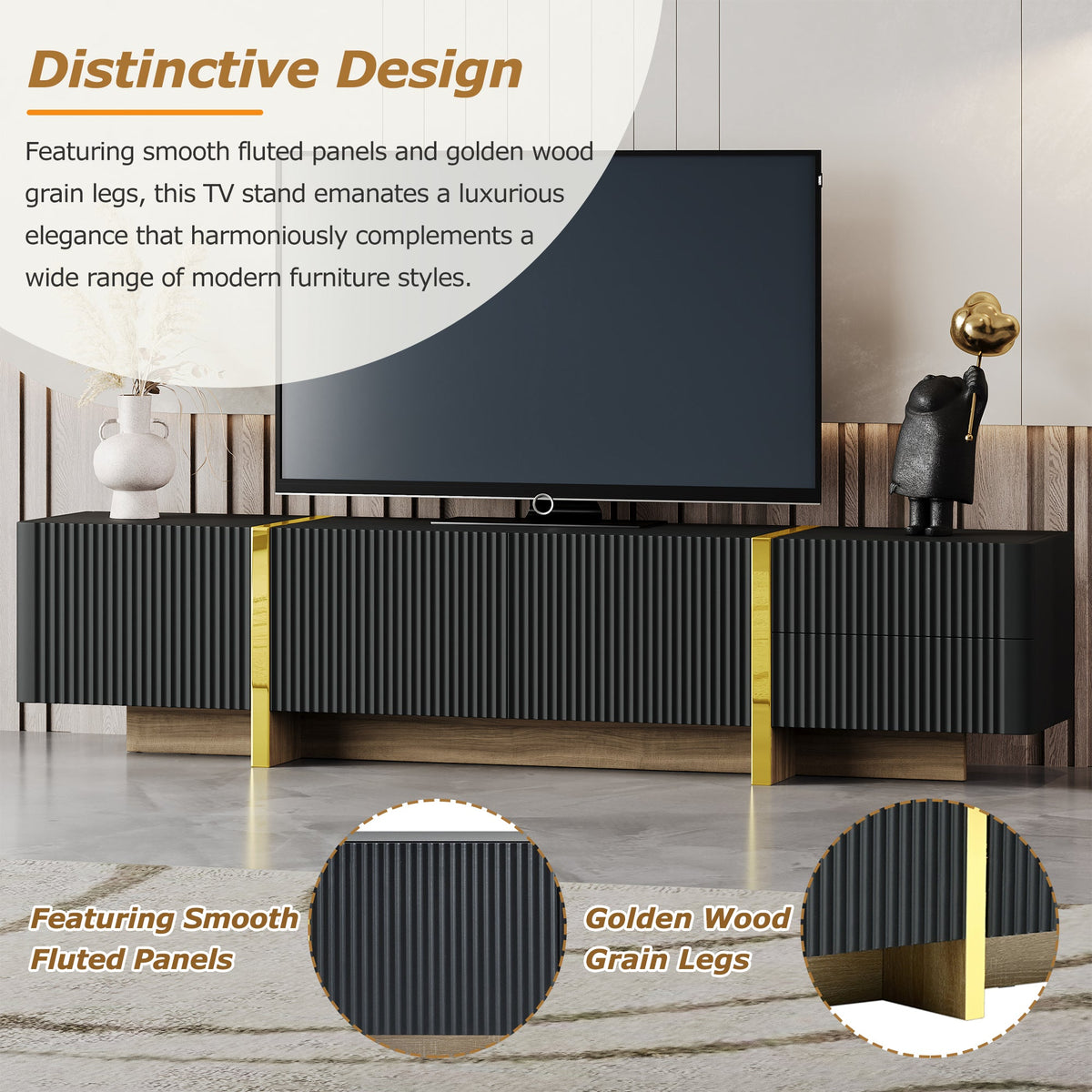 Fluted TV Stand with Storage for TVs Up to 80 Inches