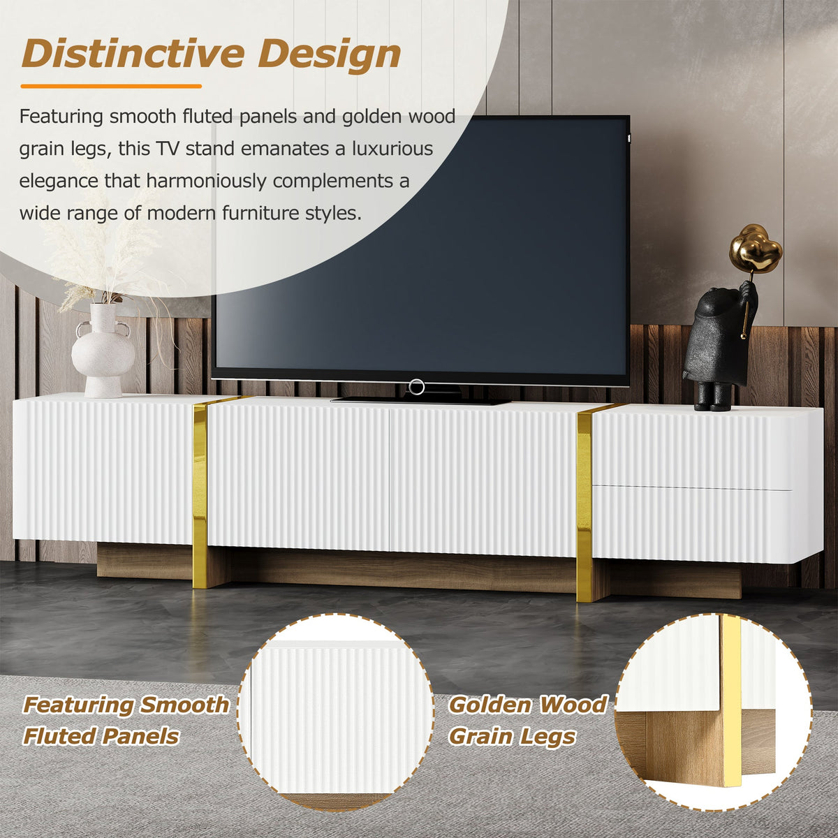 Luxury Fluted TV Stand for 80-Inch TVs with Storage