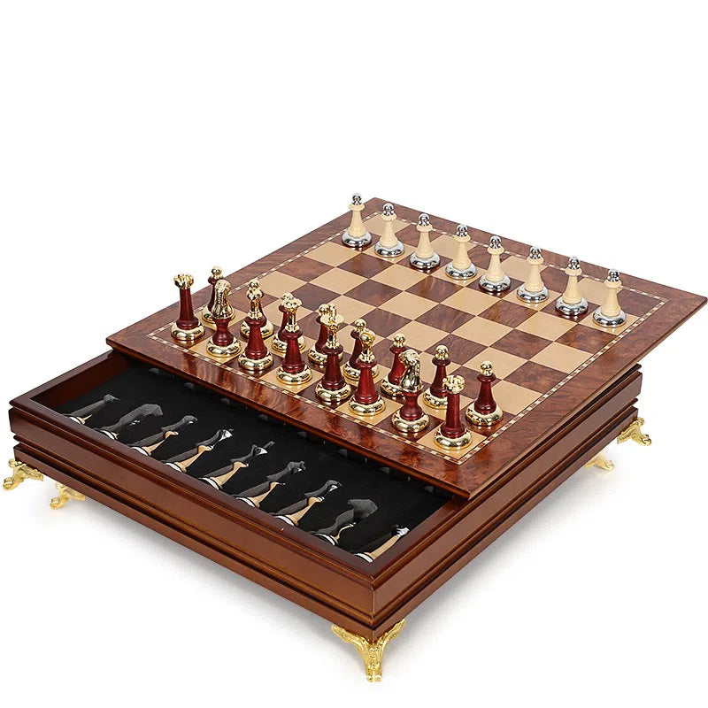 Luxury Wooden Chess Set with Built-In Piece Storage