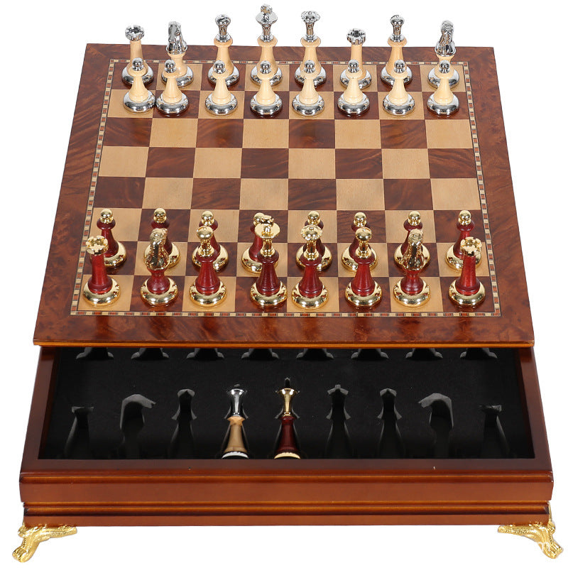 Luxury Wooden Chess Set with Built-In Piece Storage
