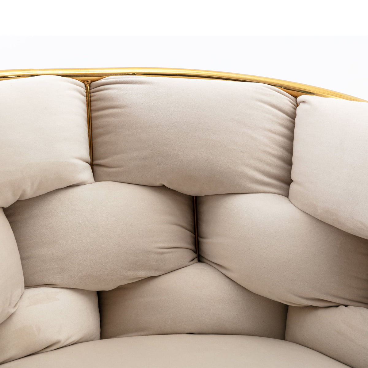 Beige Velvet Accent Chair with Gold Frame for Bedroom