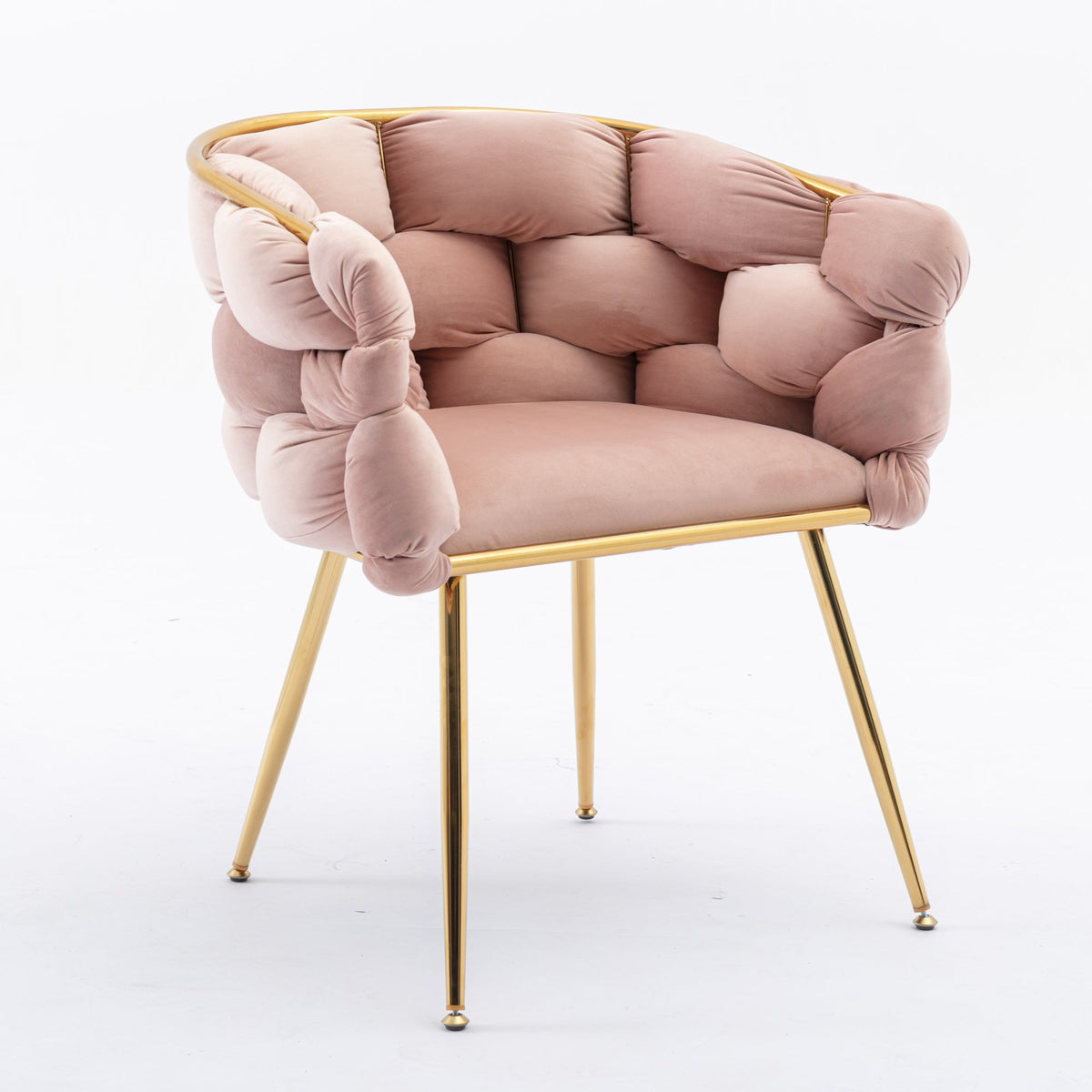 Pink Velvet Tufted Accent Chair with Gold Legs Set