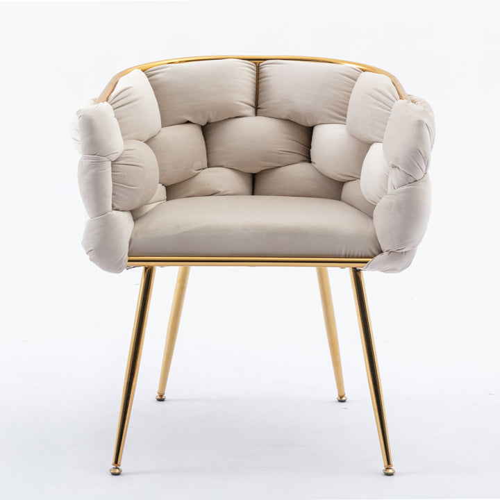 Beige Velvet Accent Chair with Gold Frame for Bedroom