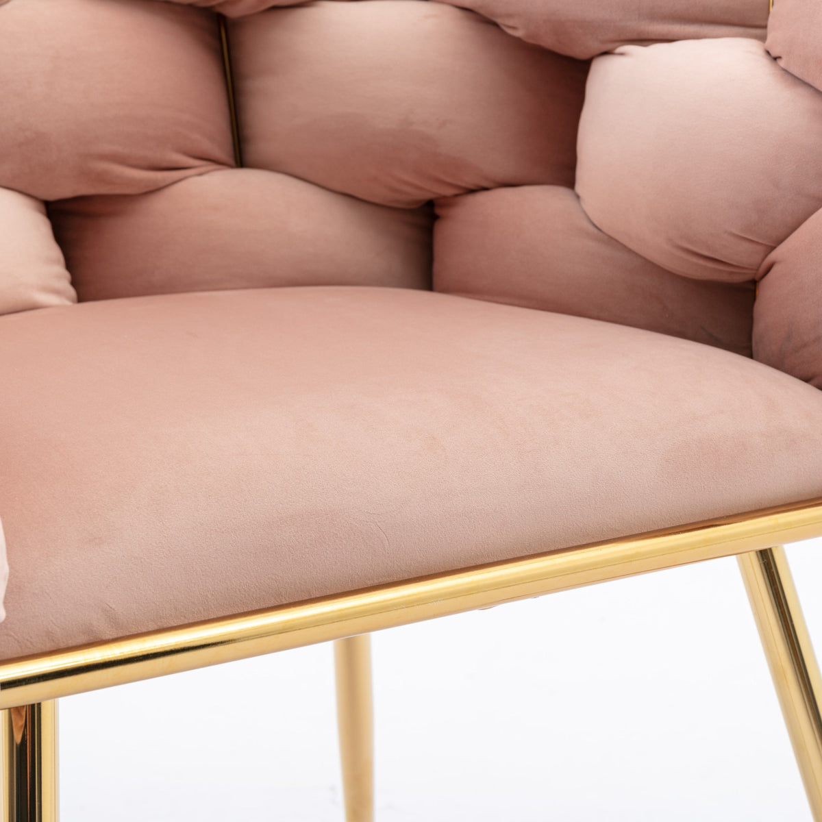 Pink Velvet Tufted Accent Chair with Gold Legs Set